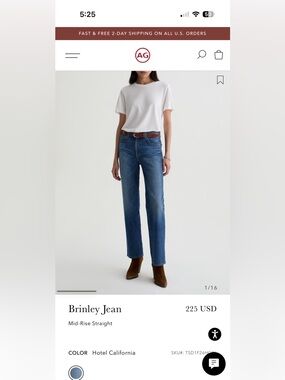 Ag Adriano Goldschmied Brinley Mid-Rise Straight Jeans - Blue